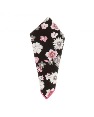 Pochette Costume Fleurs Noire Grise et Rose