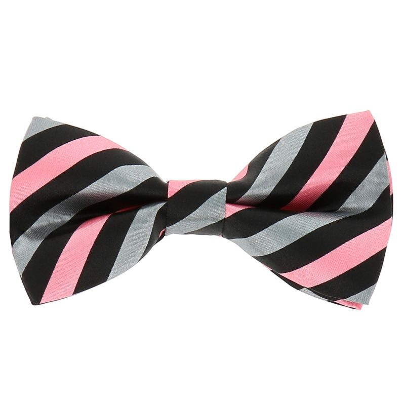 Noeud Papillon Rayé Noir Gris et Rose