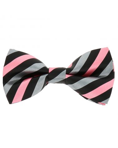 Noeud Papillon Rayé Noir Gris et Rose