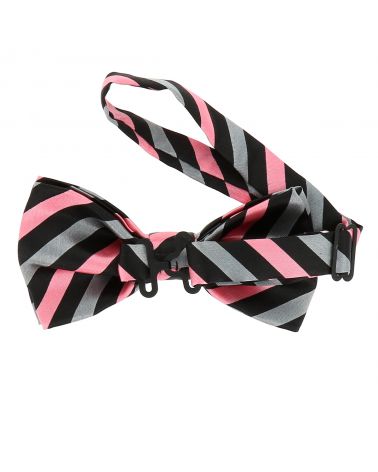 Noeud Papillon Rayé Noir Gris et Rose