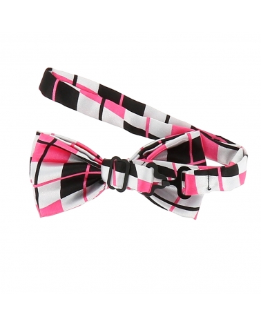Noeud Papillon Enfant Vichy Noir Blanc et Rose