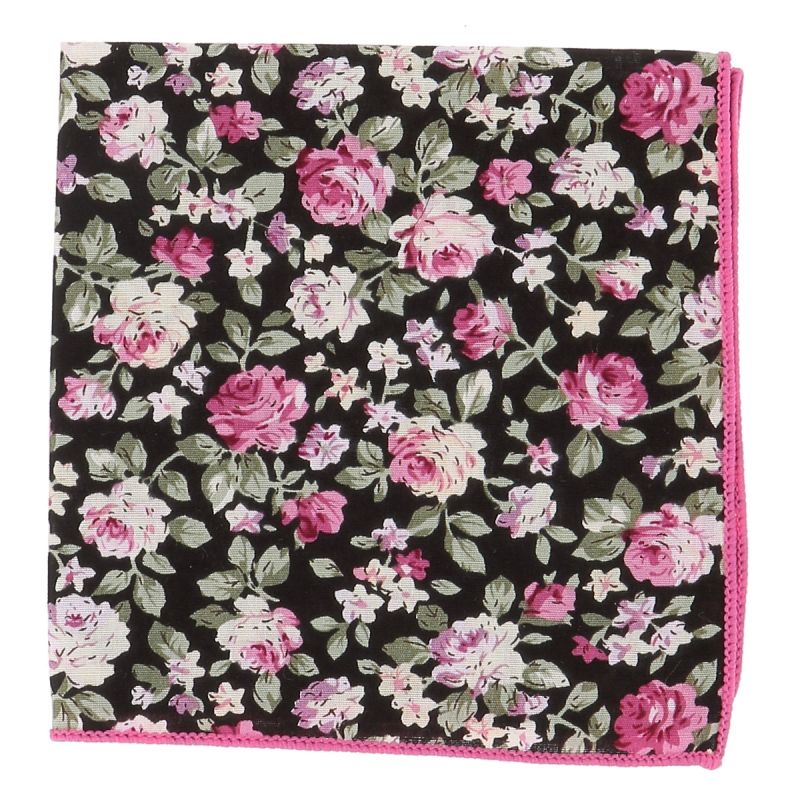 Pochette Costume Fleurs Noire et Fushia