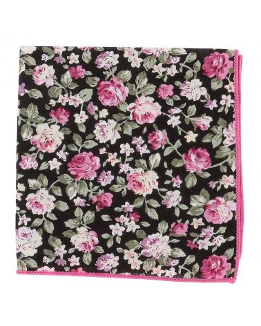 Pochette Costume Fleurs Noire et Fushia