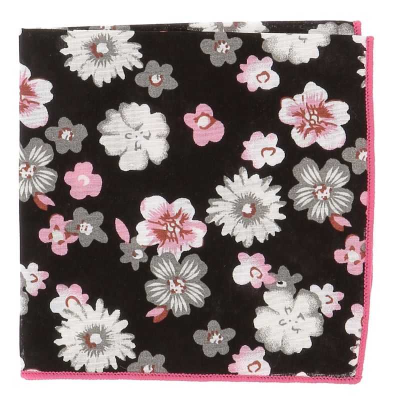 Pochette Costume Fleurs Noire Grise et Rose