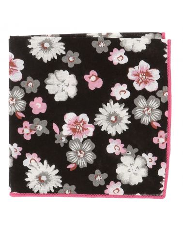 Pochette Costume Fleurs Noire Grise et Rose