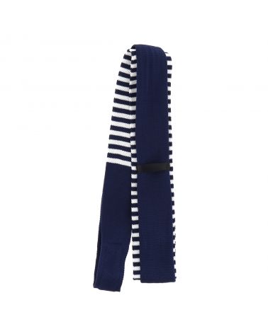 Cravate Tricot Rayée Bleu marine et Blanche