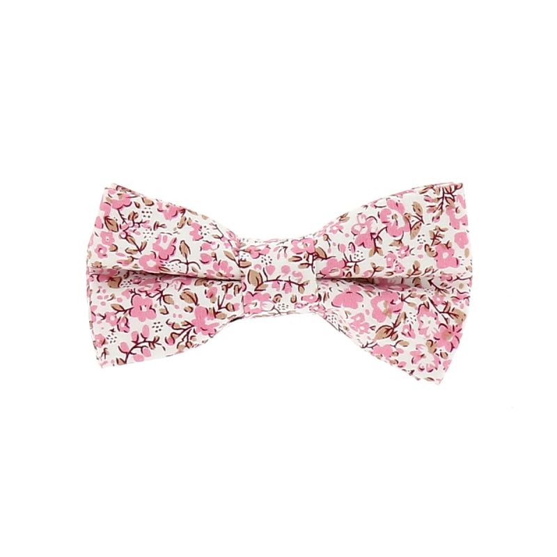 Noeud  Papillon Garçon Liberty Blanc et Rose
