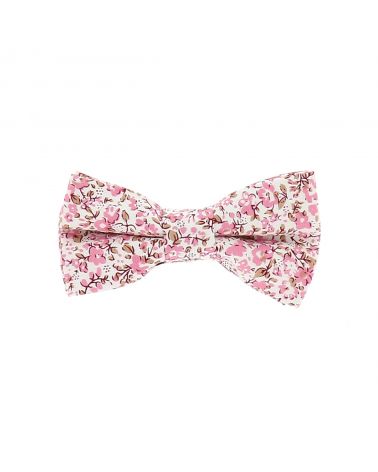Noeud  Papillon Garçon Liberty Blanc et Rose