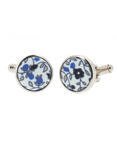 Boutons de manchette Liberty bleu - Accessoire mariage bohème