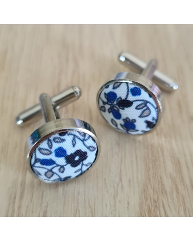 Boutons de manchette Liberty bleu - Élégance florale mariage champêtre