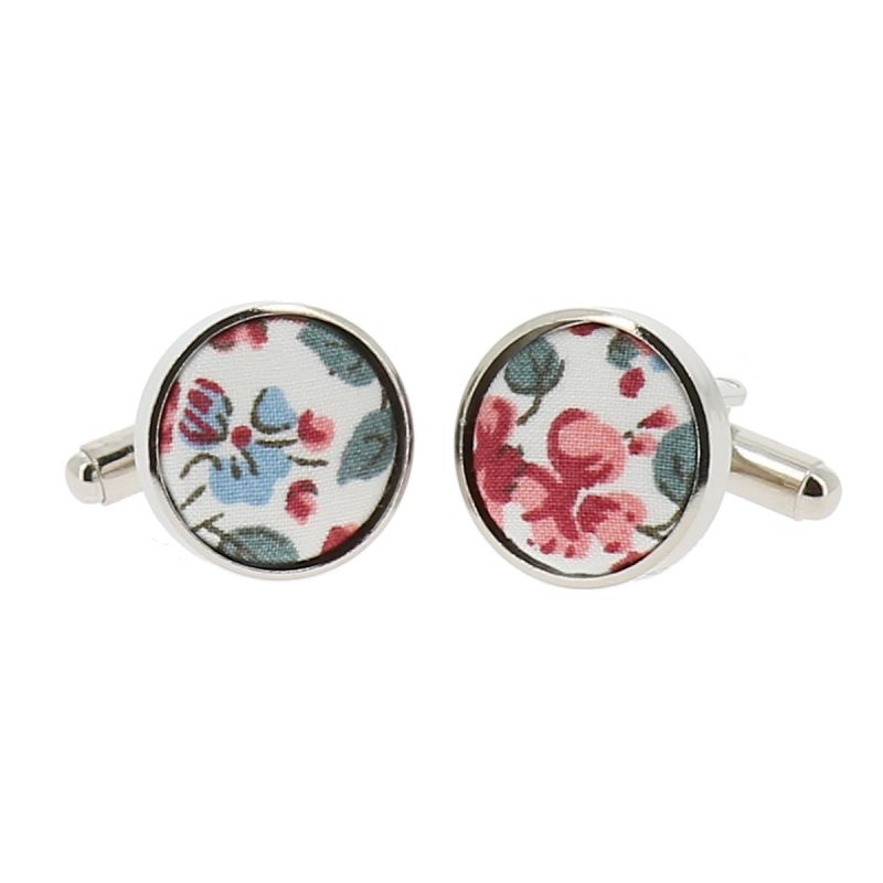 Bouton de Manchette Liberty Blanc et Corail