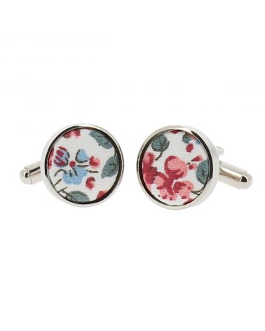 Bouton de Manchette Liberty Blanc et Corail