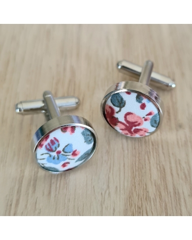 Bouton de Manchette Liberty Blanc et Corail