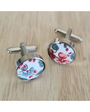 Bouton de Manchette Liberty Blanc et Corail