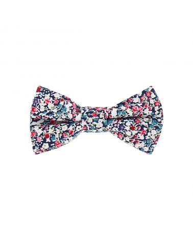 Noeud Papillon Garçon Liberty Bleu marine Rose et Blanc