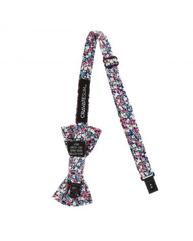 Noeud Papillon Garçon Liberty Bleu marine Rose et Blanc