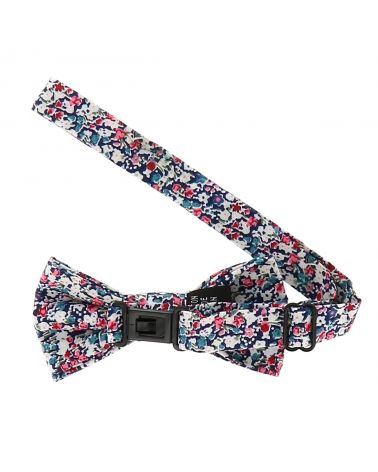 Noeud Papillon Garçon Liberty Bleu marine Rose et Blanc