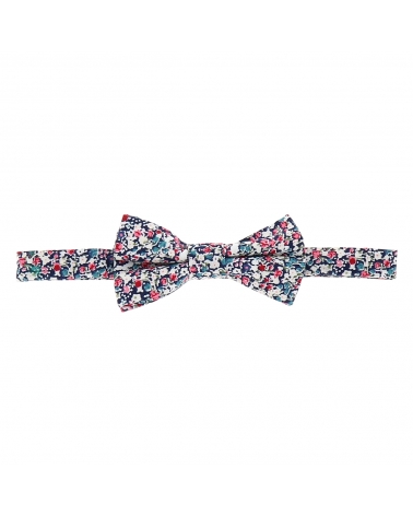 Noeud Papillon Garçon Liberty Bleu marine Rose et Blanc