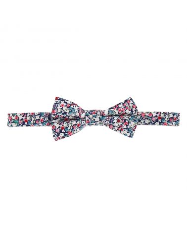 Noeud Papillon Garçon Liberty Bleu marine Rose et Blanc