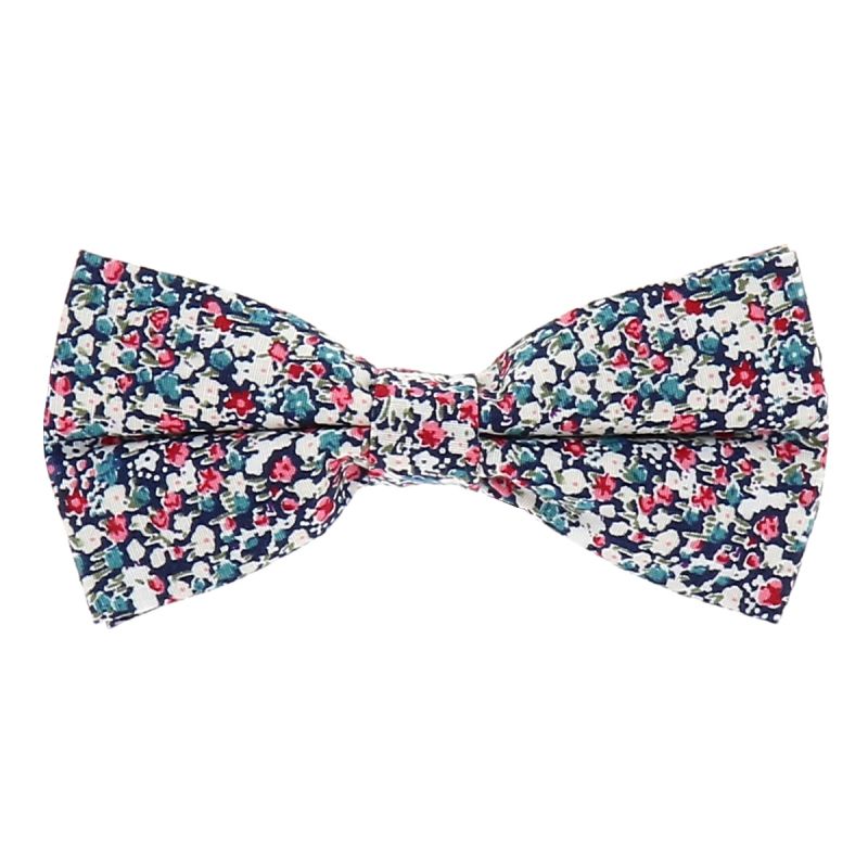 Noeud Papillon Fleuri Mariage Couleur Bleu Marine Rose et Blanc