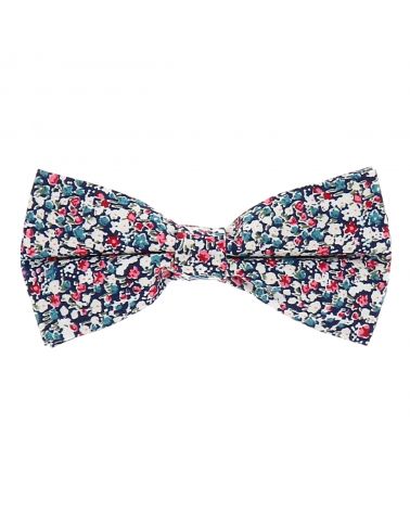 Noeud Papillon Fleuri Mariage Couleur Bleu Marine Rose et Blanc