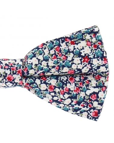 Noeud Papillon Champêtre Motif Liberty Bleu Navy Rose et Blanc