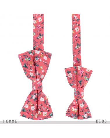 Noeud Papillon Fleuri Père et Fils Corail Comme Papa