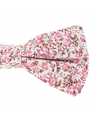 Noeud Papillon Champêtre Motif Liberty Rose Nude et Blanc