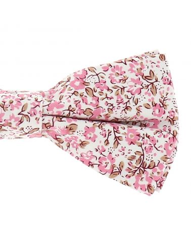 Noeud Papillon Champêtre Motif Liberty Rose Nude et Blanc