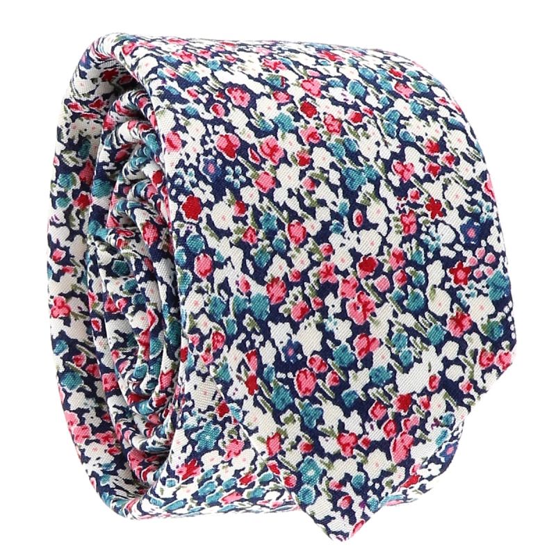 Cravate Liberty Bleu marine Rose et Blanc