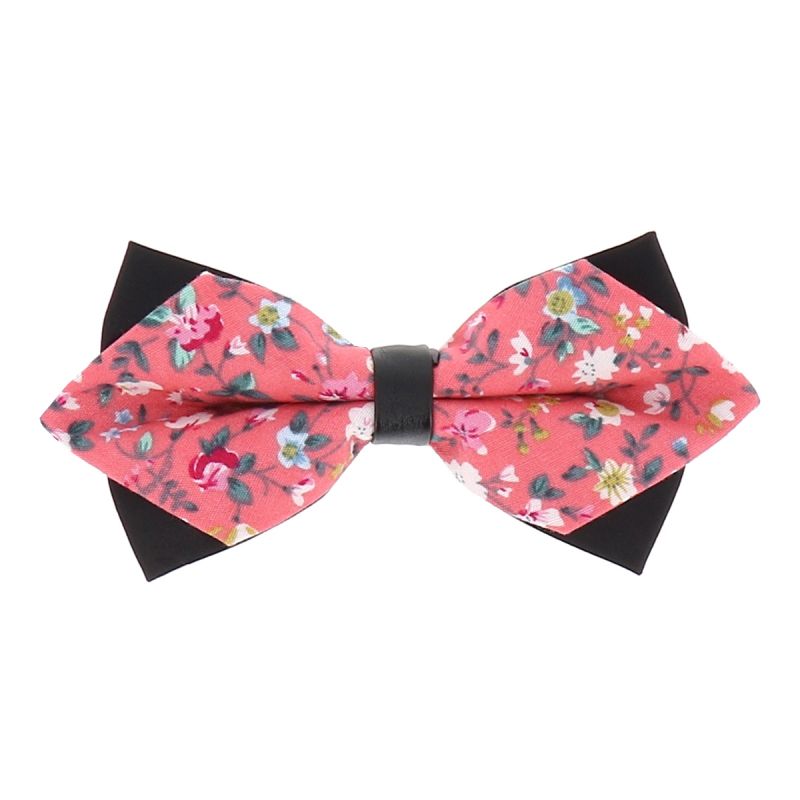 Noeud Papillon Pointu Corail à Fleurs