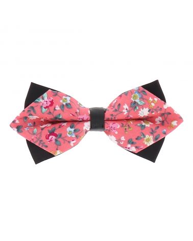 Noeud Papillon Pointu Corail à Fleurs
