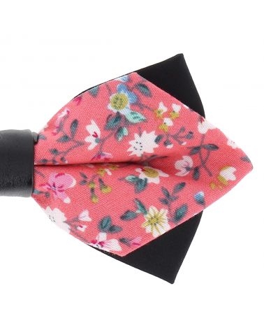 Noeud Papillon Pointu Corail à Fleurs