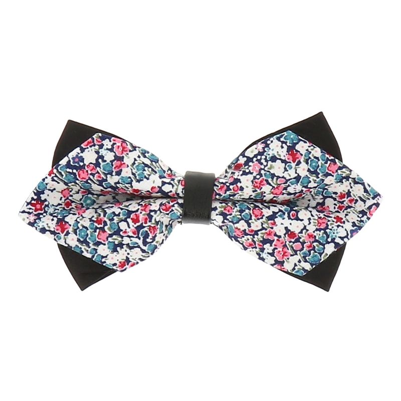 Noeud Papillon Pointu Liberty Bleu marine Rose et Blanc
