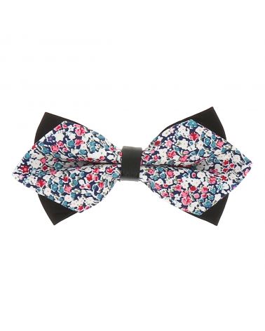 Noeud Papillon Pointu Liberty Bleu marine Rose et Blanc
