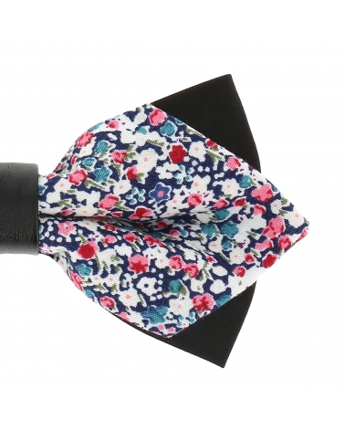 Noeud Papillon Pointu Liberty Bleu marine Rose et Blanc