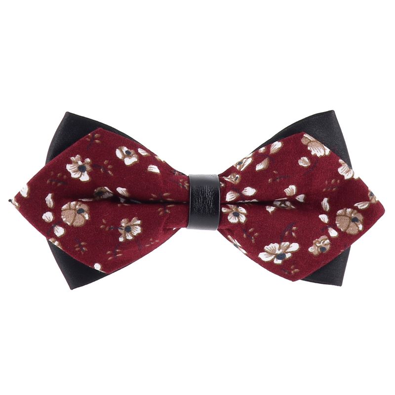 Noeud Papillon Pointu Fleuri Lie de vin