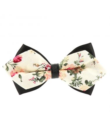 Noeud Papillon Pointu Fleuri Crème