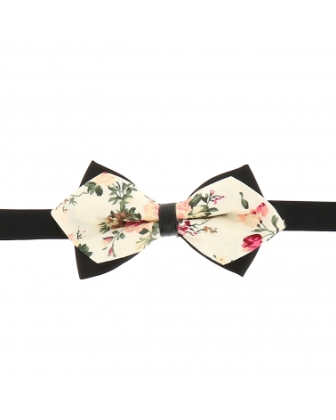 Noeud Papillon Pointu Fleuri Crème