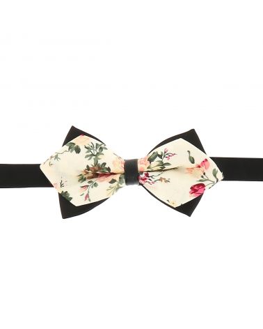 Noeud Papillon Pointu Fleuri Crème