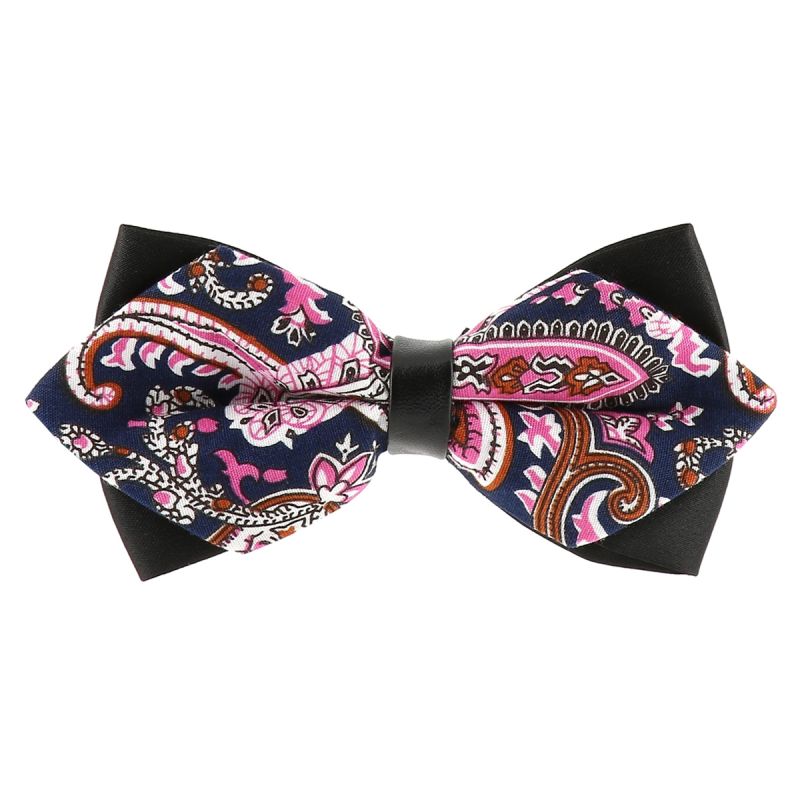 Noeud Papillon Pointu Paisley Bleu marine et Rose