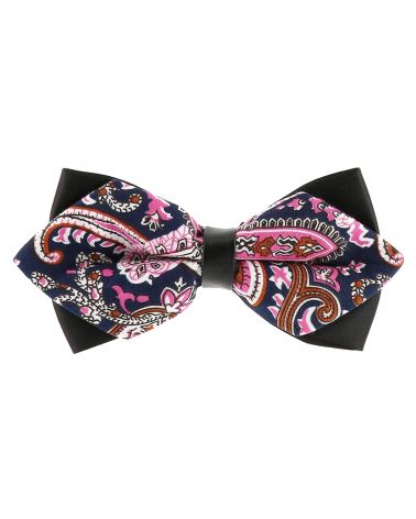 Noeud Papillon Pointu Paisley Bleu marine et Rose