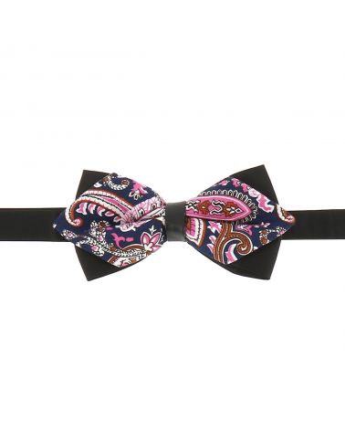 Noeud Papillon Pointu Paisley Bleu marine et Rose