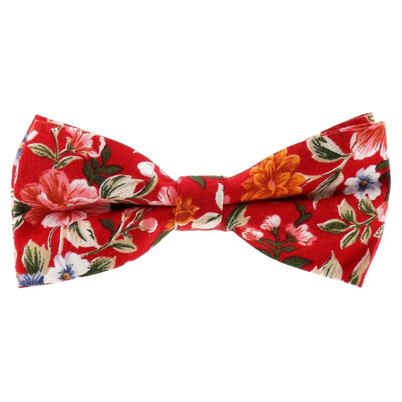 Noeud Papillon Fleuri Rouge Mariage Champêtre