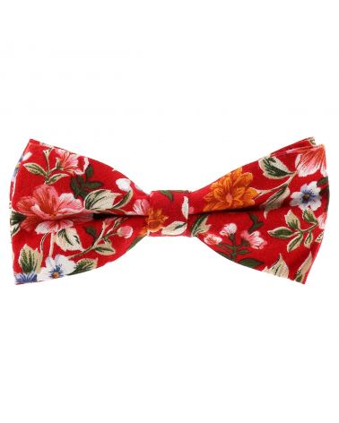 Noeud Papillon Fleuri Rouge Mariage Champêtre