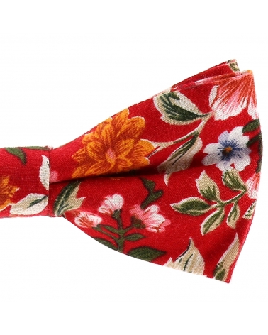 Noeud Papillon Bohème Chic Motif Fleuri Rouge