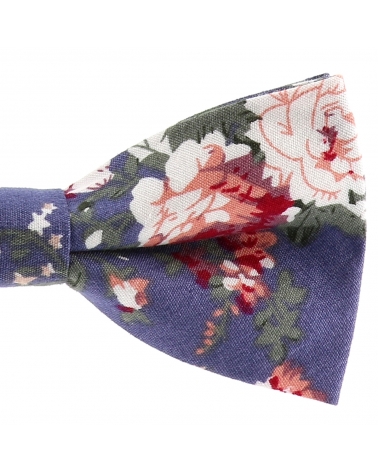 Noeud Papillon Bohème Chic Motif Fleuri Bleu