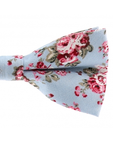 Noeud Papillon Bohème Chic Motif Fleuri Bleu clair