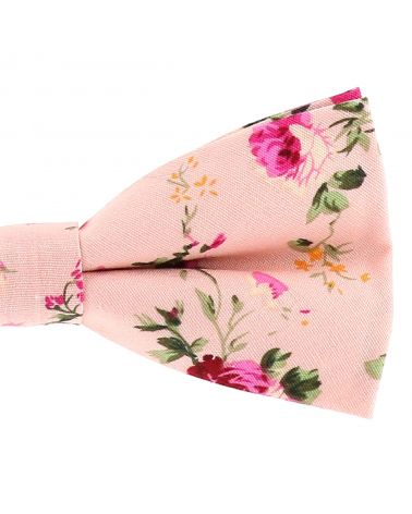 Noeud Papillon Bohème Chic Motif Fleuri Rose