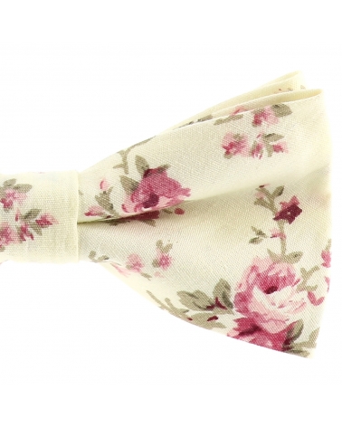 Noeud Papillon Bohème Chic Motif Fleuri Blanc écru